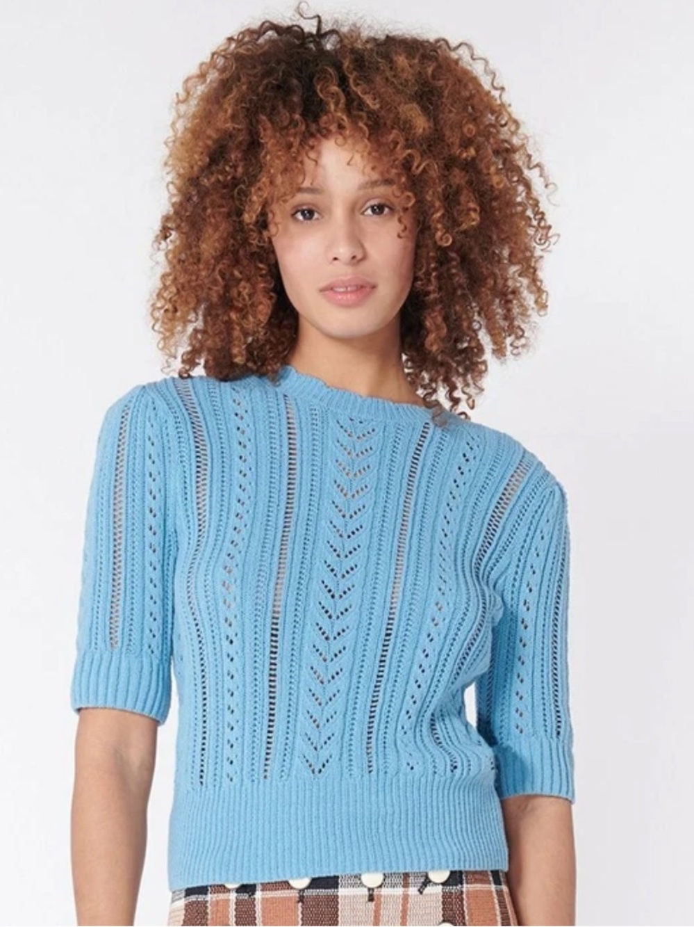 Veronica Beard Spence Blue Short Sleeve Sweater
